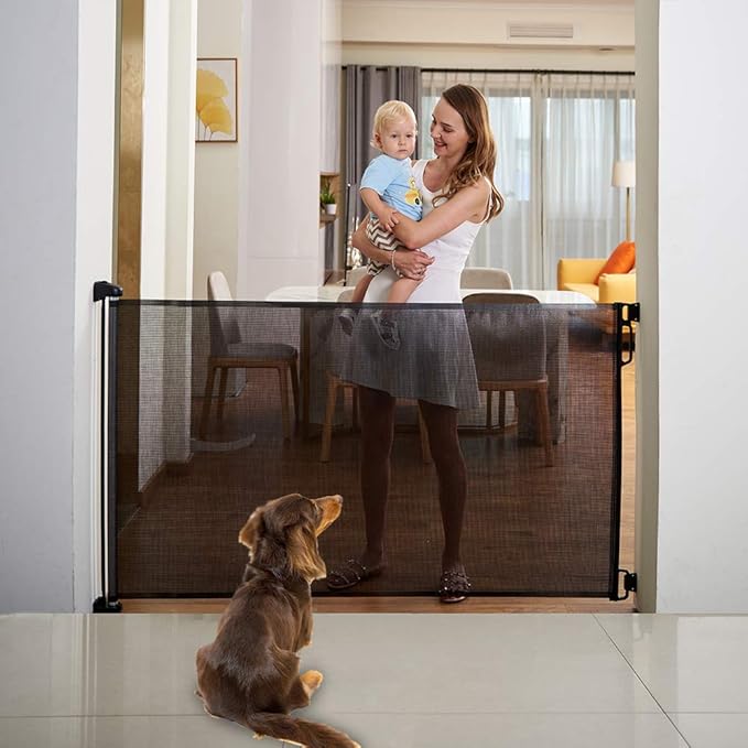 EasyBaby Extra Wide Retractable Baby Gates, 33" Tall, Extends up to 71" Wide, Black/Child Safety, Pet Gates for Stairs, Doorways, Hallways, Indoor and Outdoor