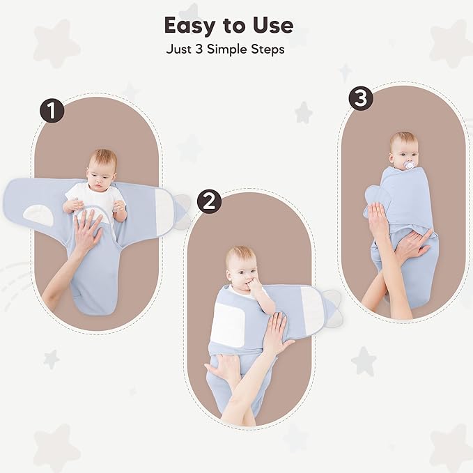 Susurration Swaddle Sleep Sacks 3 Pack 100% Muslin Cotton Swaddle Blanket Small Baby Wrap for 3-6 Months Newborn Girls,Boys,Infants Essentials,Adjustable Wearable Sleeping Sack (Blue, 3-6 Months)