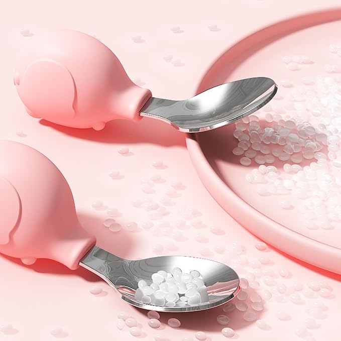 Deejoy Toddler Utensils - Stainless Steel Spoons and Forks, Kids Silverware Set with Travel Case (Pink)