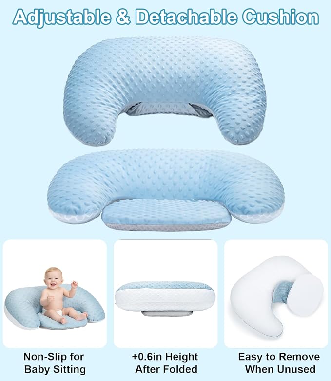 Multifunctional Nursing Pillow, Wider Breastfeeding Pillow with Minky Dot & Breathable Mesh, Anti-Slip Base for Tummy Time & Baby Sitting Support, Removable Soft Cover, Large Opening for Most Body
