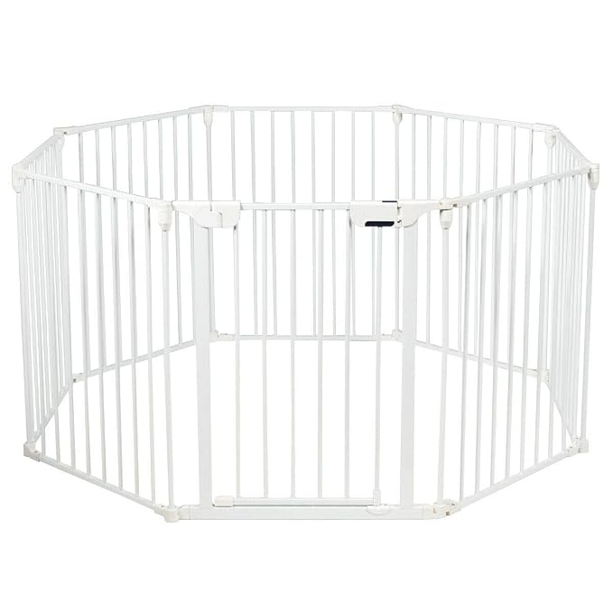 Costzon Baby Safety Gate, 181-Inch Extra Wide Fireplace Fence with Walk-Through Door in Two Directions, Add/Decrease Panels Directly, Wall-Mount Metal Gate for Pet & Child