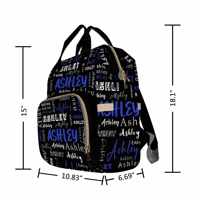 InterestPrint Custom Name Diaper Backpack - Customized Blue Black White Signature Personalized Monogram Laptop Nursing Backpack With Name - Shoulders Casual Daypack Travel Bag for Women