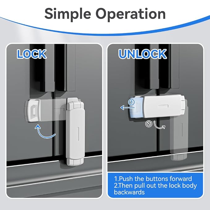 SAFELON 1 Pack Baby Safety French Fridge Door Lock, Childproof Double Door Refrigerator Lock, Cabinet Cupboard Lock for Toddlers & Babies, Easy to Install (White)