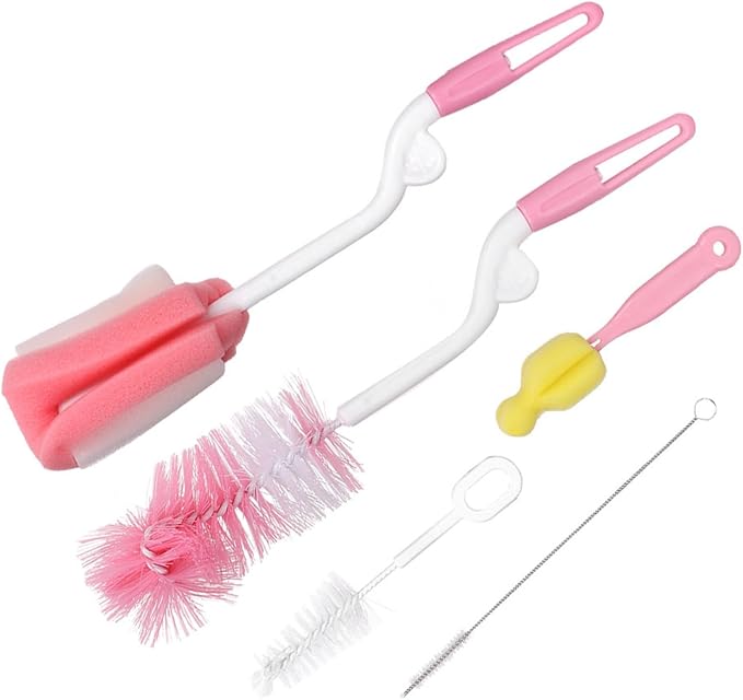 5PCS Baby Bottle Brush Set, Portable Sponge Bottle Brush Travel Kit Baby Children Cleaning Brush Sponge Set for Straw Feeding Bottle