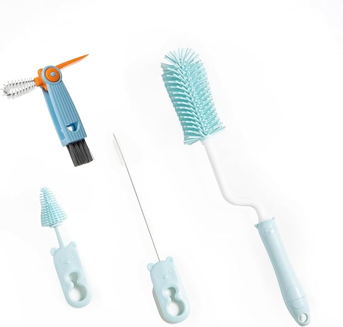 Chemimoso Silicone Spinning Bottle Cleaning Brush, 13.4in Long Handle Water Cup Bottles Cleaner for Baby Bottles, Sports Bottle, Glass Vase, Tumbler, with a Tiny Cup Lid Gap Cleaning Brush, x Blue
