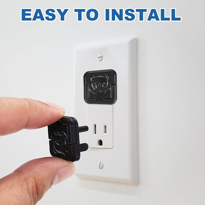 MECCANIXITY 24 Pack Outlet Covers Proofing, Electrical Safety Plug Covers Outlets Socket Proof Caps Easy Install Plug Power Sockets Protectors for 3-Prong Power Wall Plate, Square Cute Black