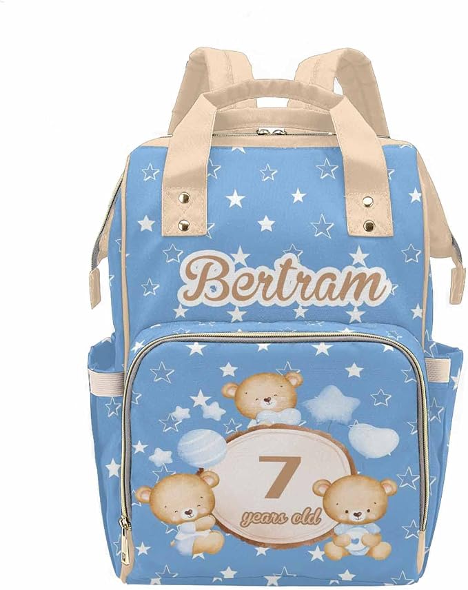 M YESCUSTOM Personalized Blue Bear Diaper Bag with Name & Age, Custom Star Travel Backpack with Large Capacity Waterproof Mommy Nursing Bag Christmas Gift for Wife Women