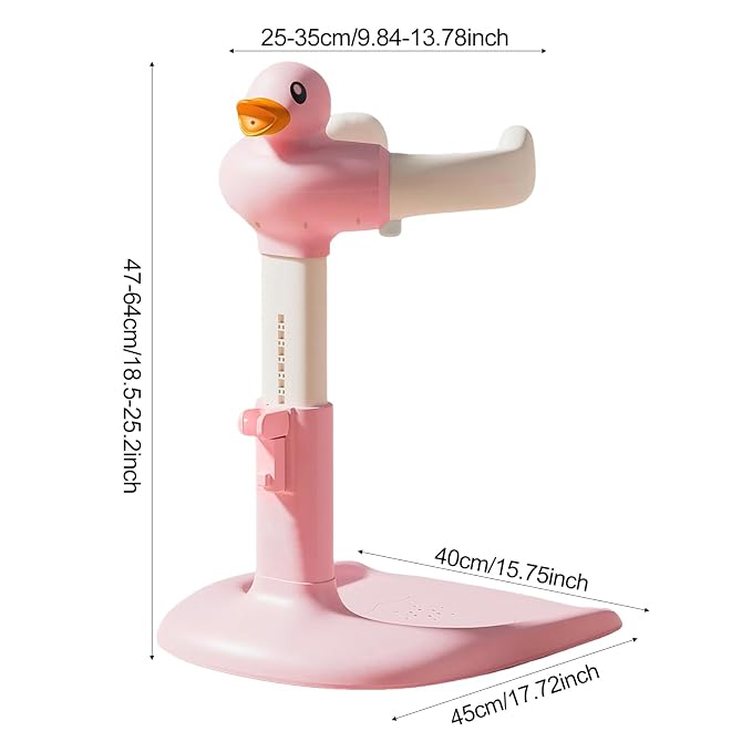 Baby Shower Stand, Foldable Baby Duck Frug Bath Stand Adjustable Infant Bath Support Toddler Shower Stands with Anti-Slip Base Drainage Holes Showers Head Holder for Infants 8-24 Months Gift Pink A