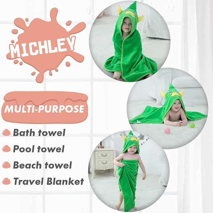 MICHLEY Unisex Baby Animal Hooded Bath Towel Soft Cotton Beach Swimming Bathrobe for 0-6T, Green