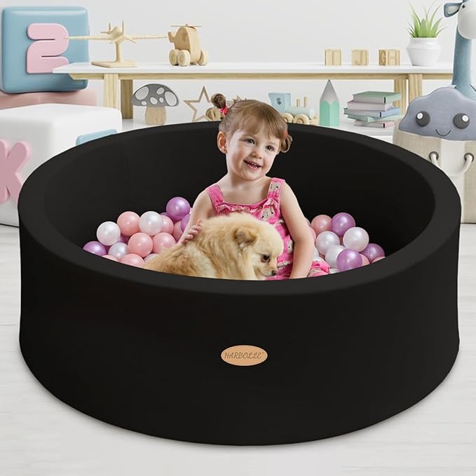 HARBOLLE Baby Ball Pit 35.4" Soft Round Memory Foam Ball Pits NOT Included Balls Indoor Outdoor Playpen for Babies Toddlers Kids Great Gift for Girls Boys, Black