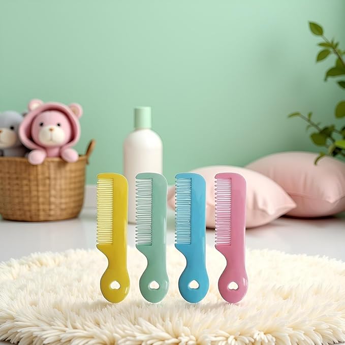 4Pcs Colorful Round Tip Bristles Baby Cute Comb Baby Grooming For Sensitive Scalp Skin, for Nursery Newborn Infant Girl Boy Comb