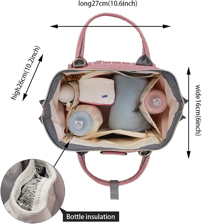 Diaper Bag Backpack- Baby Waterproof Multi-Function Mini Smart Diaper Bag Backpack With Insulation Pocket Baby Messenger for Outdoor & Working Mothers, Small Size (Pink)