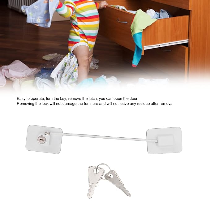 Cabinet with Lock, Cabinet Locks,Refrigerator Lock White Childproof Freezer Lock Child Safety Cabinet Drawer Lock with 2 Keys