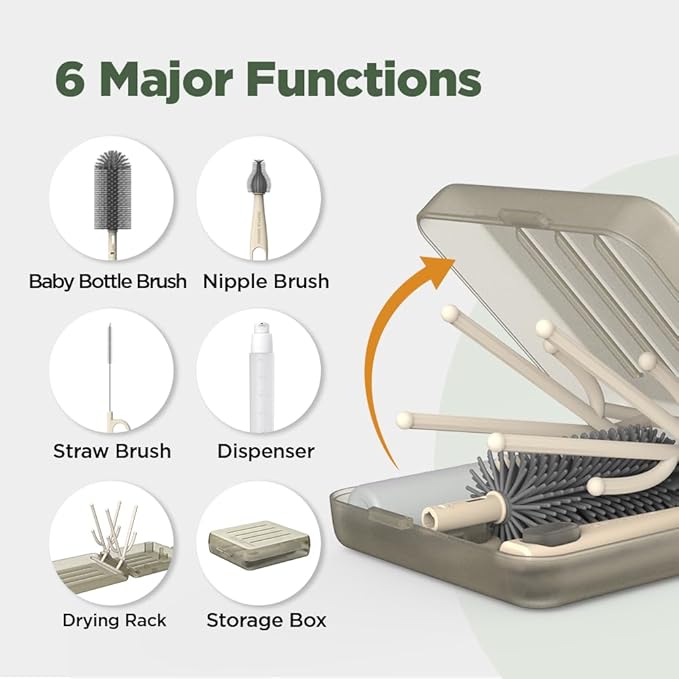 Travel Bottle Brush, Travel Bottle Cleaner Kit with Bottle Drying Rack, Transparent Coffee
