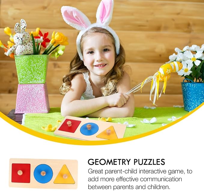 Toyandona Montessori Math Toy Geometry Shape Insets Wooden Puzzle for Preschool Kids 11.61In Fine Motor Skills Development and Shape Recognition Educational Toddler Toy
