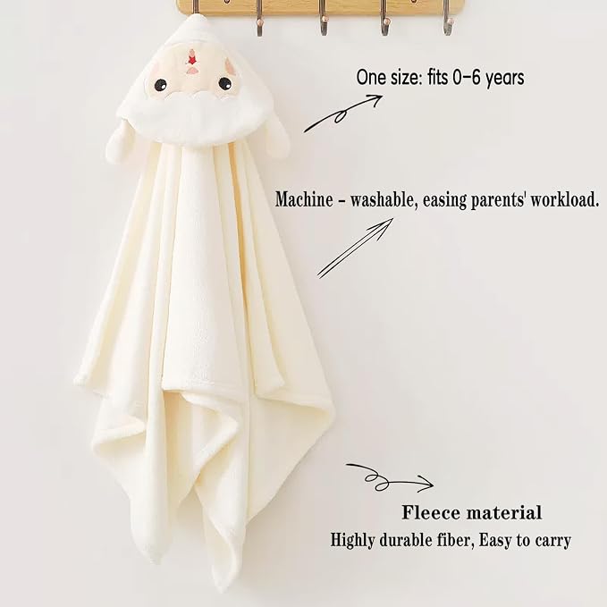 Toddler Baby Bath Towel with Hood 27.5"X55" Ultra Absorbent Soft Cozy Comfort Bathrobe Blanket, 0-6 Years Infant Shower Towel for Girls(White-Goat)