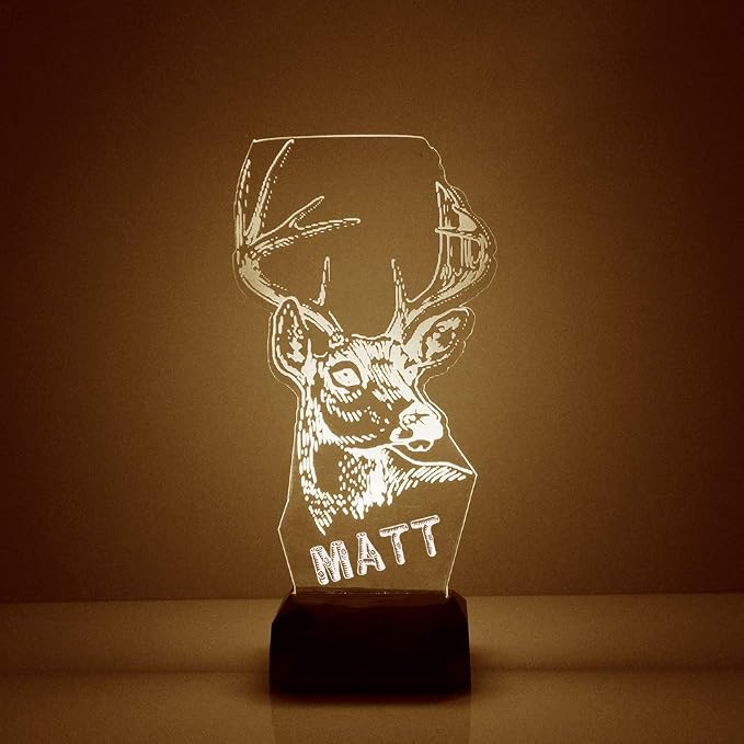 Personalized Hunting Buck Deer LED Sign Night Light Lamp with Remote, Custom Text, Acrylic Display with 16 Colors & 4 Modes, Battery or USB Power, Made in The USA 2