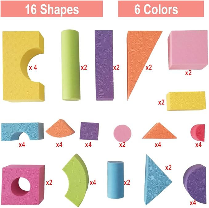 MOBU Foam Building Blocks for Toddlers 1-3, 50 PCS Educational Soft Building Blocks for Kids Playing Indoor Outdoor Bathroom Bathtub or Beach (Reusable Storage Bag)