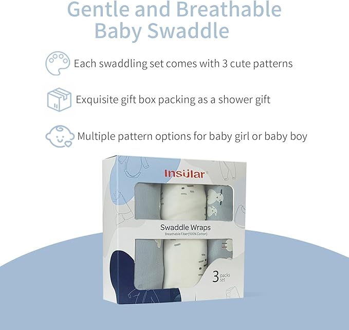 insular Baby Swaddle Wrap, Swaddle Blanket for Newborn and Infant, Adjustable Swaddling Set for Boy and Girl, Soft Cotton Baby Sleep Sack 3 Pack, Sheep, Small(0-3 Month)