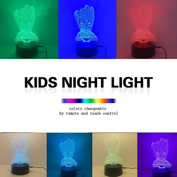 Groot 3D Night Light,Kids 7 Color Touching Decor Table Light,Optical Illusion 7 Colors Changing Christmas Birthday Valentine's Day Gifts for Kids Amazing Light