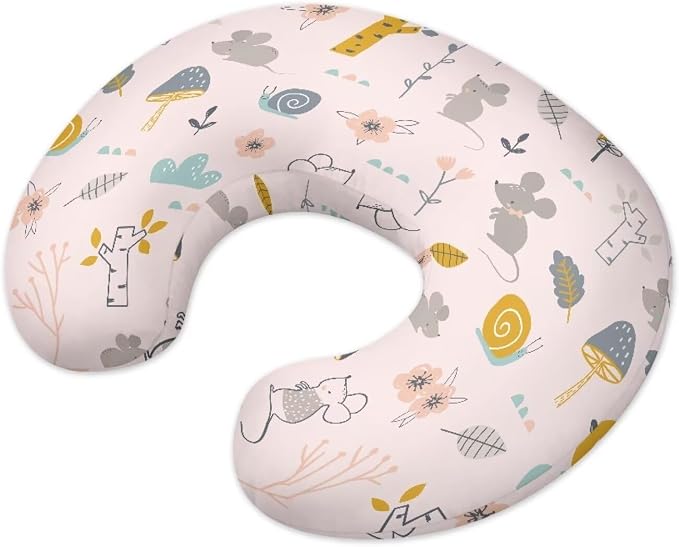 Cute Mouse Snail Nursing Pillow Cover,Breathable Breastfeeding Pillow Slipcover for Baby Boys Girls,Pink Nursing Pillow Case for Newborn，Soft Fabric Fits Snug On Infant(Cover Only)