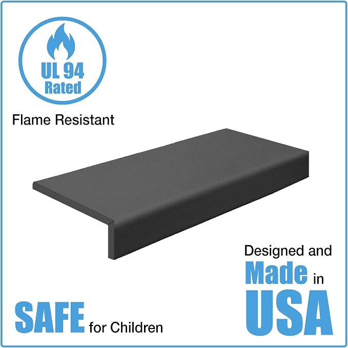 Kidkusion Soft Seat Edge Cushion | Made in USA | 120" | Black | Fireplace Safety Cushion | Hearth Pad
