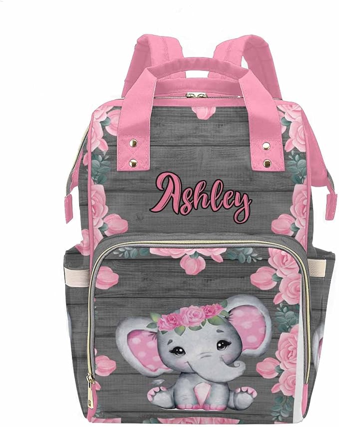 M YESCUSTOM Bags with Name Custom Pink Flower Diaper Bag Backpack Personalized Nappy Mommy Bags for Men Women