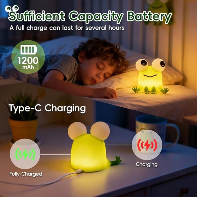 Cute Frog Night Light, Squishy Silicone Animal Lamp for Kids, Dimmable Rechargeable LED Bedside Light with Timer, Kawaii Frog Lamp for Nursery Bedroom Decor Gifts for Girls Boys