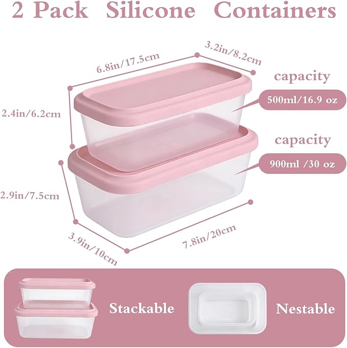 Silicone Food Storage Containers with Lids, 2-Piece Set (500ml & 900ml) - BPA-Free - Kitchen Organization for Meal Prep, Snacks, Leftovers Freezer, Microwave & Dishwasher Safe (Green)