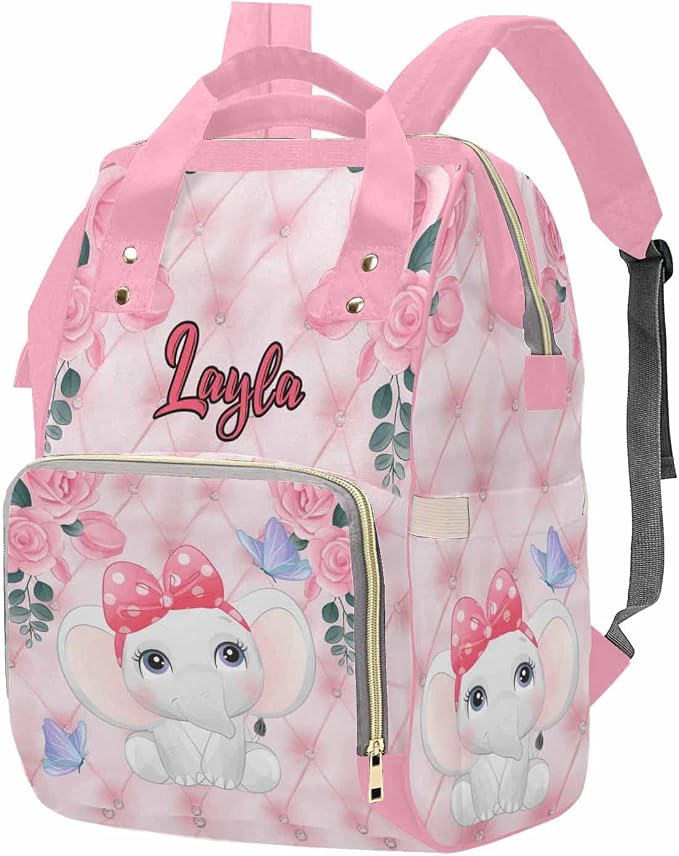 M YESCUSTOM Custom Bags with Name Personalized Pink Flower Diaper Bag Backpack Customized Waterproof Large Capacity Travel Daypack