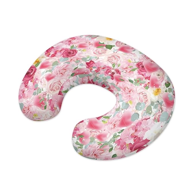 Pink Rose Nursing Pillow Cover Breastfeeding Pillow Slipcover for Baby Girls,Novelty Gifts for Mom Zippered Pillow Protectors Cover Case