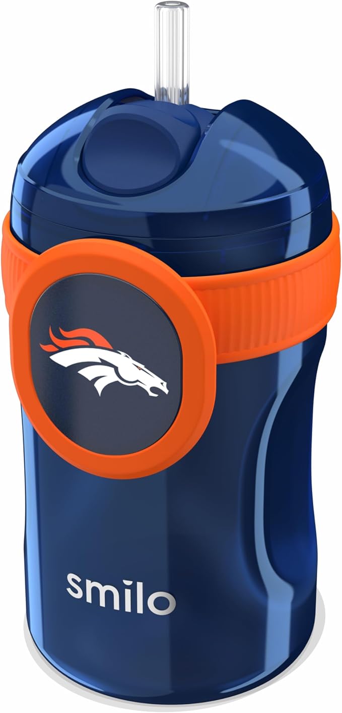 Smilo Straw Cup - Denver Broncos Officially Licensed NFL Sippy Cup - Baby and Toddler Cup with Weighted Silicone Straw and 8.5 oz Capacity - BPA-Free