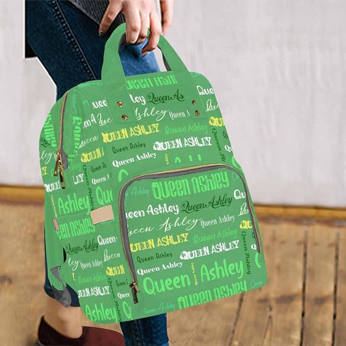 Artsadd Custom Name Diaper Bag for Mom, Personalized Light Green Signature Backpack with Stroller Straps Large Travel Shoulder Bag Capacity Nappy Bag for Baby Shower Gifts