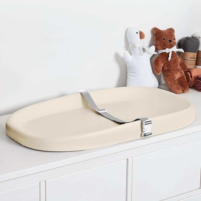 Papablic Baby Changing Pad ??Soft & Wipeable Diaper Changing Table Mat for Dresser Bed Sofa, Built-in Safety Belt, Non-Slip, Waterproof, Easy to Clean ??Ideal Gift for New Parents (Beige)
