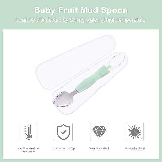 2pcs Food Scraper Spoon, Double Head Silicone Baby Spoons, Baby Fruit Feeder for Puree Scraping Mud Feeding, Green