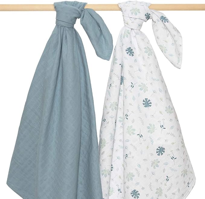Living Textiles 100% Organic Cotton Muslin 2-Pack Swaddles - Banana Leaf | Ultra Soft, Lightweight, and Versatile Swaddle and Receiving Blanket | Baby Essentials | Baby Gift Ideas