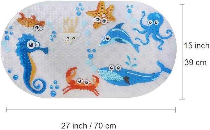 Non Slip Baby Bath Mat with Suction Cups for Tub, Shower Anti-Slip Mat, 27 x 15 Inch Cute Pattern Design, Bathtub Mat for Kids (Halobios)