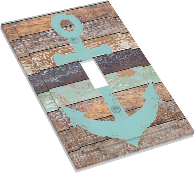Timeworn Marine Weathered Wood Rustic Nautical Anchor Decorative Light Switch Cover 1 Gang Single Toggle Device Electrical Faceplate Switchplates Decorator Outlet Wall Plate for Farmhouse Home Decor