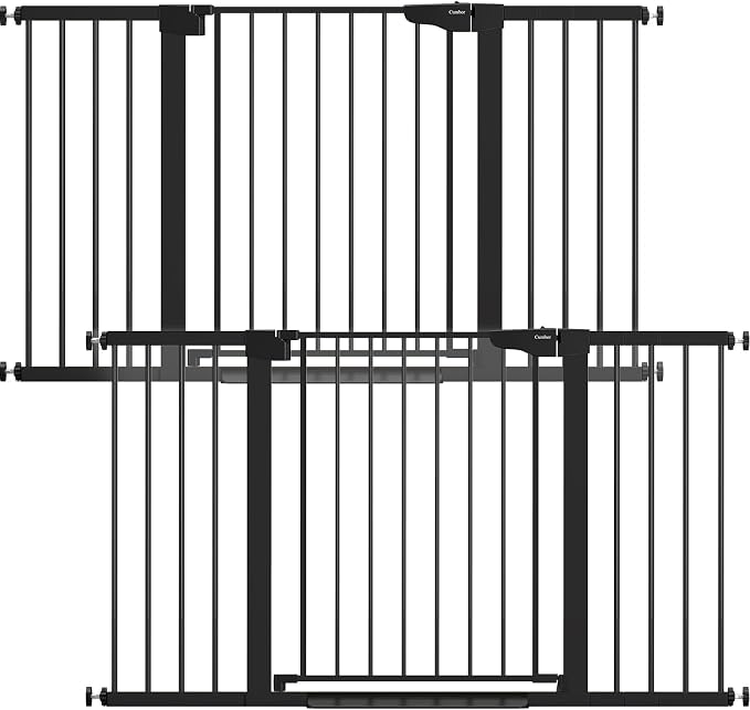 Cumbor 2 Pack 30-54" Baby Gate for Stairs, Dual Lock & Self-Closing Dog Gate for Doorways, Easy Install Pressure Mounted Pet Gates Indoor, Easy Walk Thru Wide Safety Proofing for Babies & Pets, Black