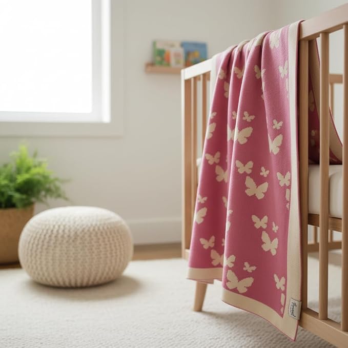 The Butterfly Blanket - 100% Organic Cotton Baby Blanket, American Made, 30x40in - Bassinet, Crib, Stroller - Gift Registry Baby Shower for Newborns and Kids