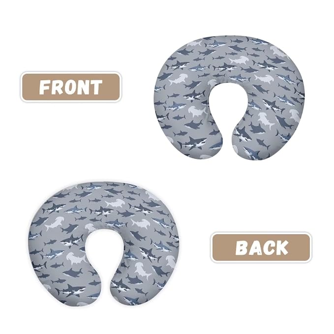 Shark Breastfeeding Pillowcase for New Moms & Babies Comfortable Scratches-Proof Nursing Pillow Cover with Hidden Zipper for Nursery Room Sofa Decor