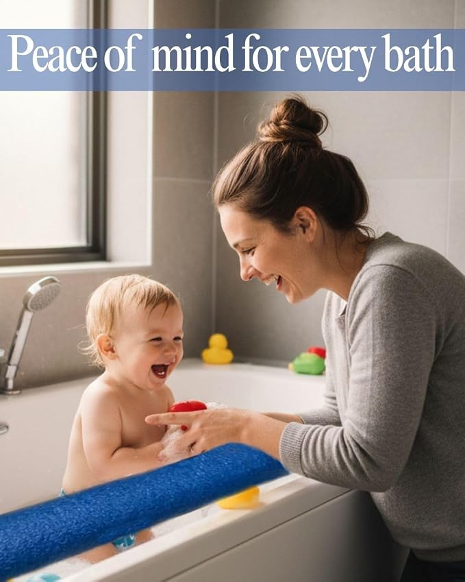 Bathtub Baby Gate Toddler Safety Bar - Non Slip Adjustable Height Bar for Baby Proofing, Child Proof Toddler Bath, Kids Bathroom Child Safety Products (Blue)