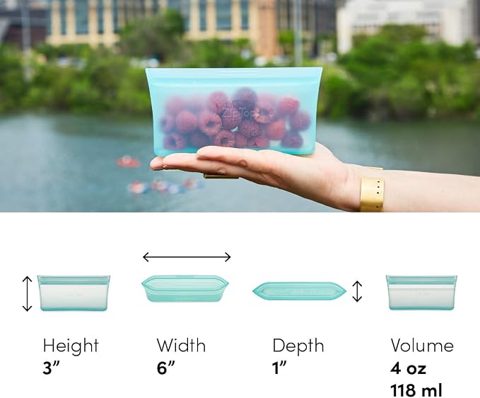 Zip Top Reusable Food Storage Bags | Snack Bag [Teal] | Silicone Meal Prep Container | Microwave, Dishwasher and Freezer Safe | Made in the USA