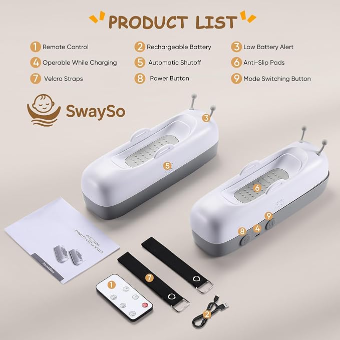 Automatic Stroller Rocker Attachment – Infant Soother for Babies 0-12 Months – Rechargeable, Remote Control, Two Soothing Modes – Single-Wheel Lightweight Strollers Only