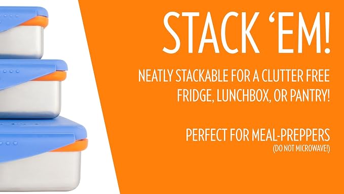 New Wave Enviro Safe Snacker, Stainless Steel Food Container, BPA Free, Stackable and Cabinet Friendly, Blue, Large Size, 23oz. Capacity