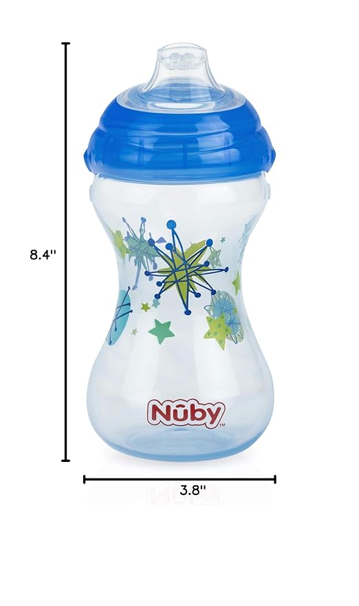 Nuby Clik-It No-Spill Baby Sippy Cup with Soft Spout - (3 Pack) 10 oz - 6+ Months - Red/Blue/Green
