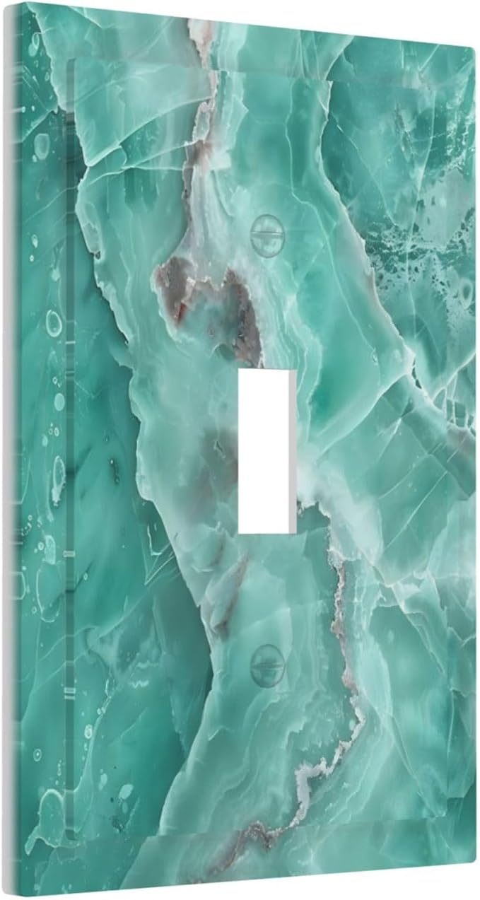 Turquoise Green Tiles Abstract Luxurious Print Decorative Light Switch Cover 1 Gang Single Toggle Device Electrical Faceplate Switchplates Decorator Outlet Wall Plate for Bathroom Kitchen Decor
