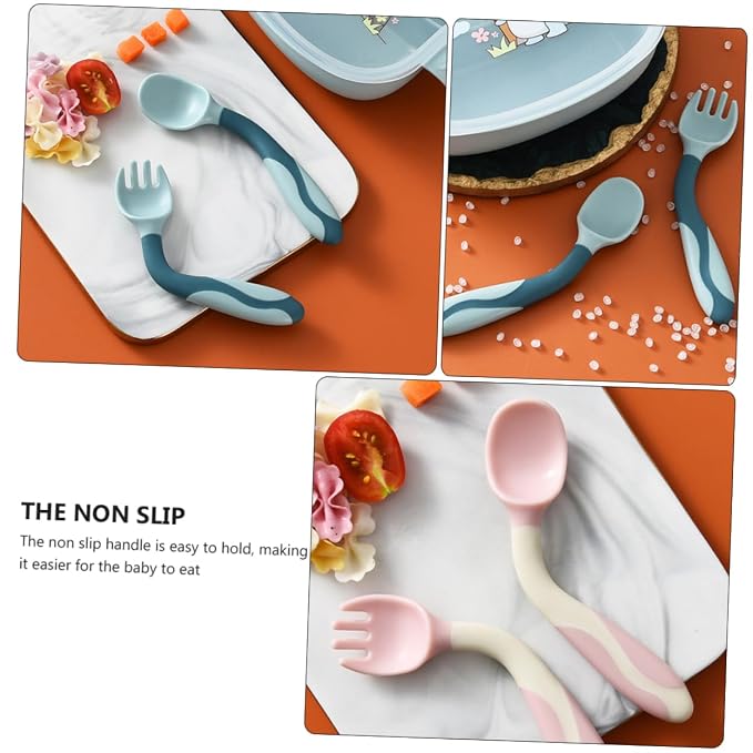 2 Sets Utensils Silicone Soft Spoons and Forks Flexible Training Tableware for Portable Lightweight Safe for Dining