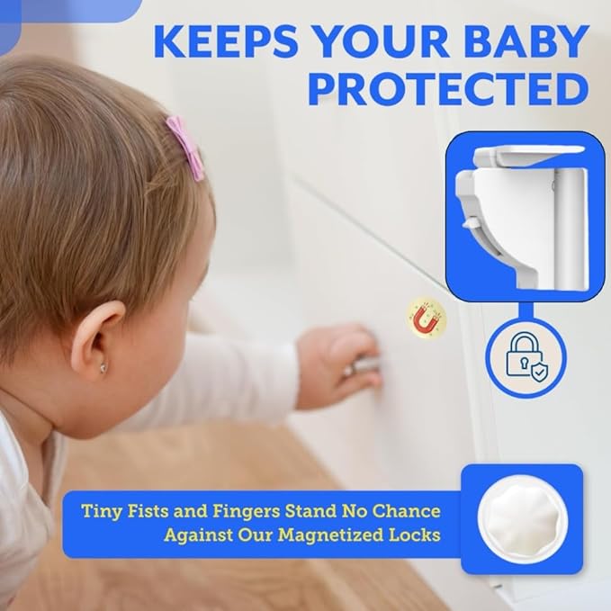 Magnetic Cabinet Locks for Babies (20 Pack Locks with 3 Keys), Eco Baby Baby Proofing Cabinet Locks, Child Locks for Cabinets Drawers Doors, Easy Installation No Tools Required