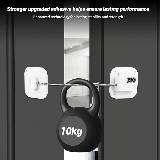 Refrigerator Lock for Kids, 2 Pack Fridge Lock with 3-Digit Combination, Heavy Duty Freezer Lock, Child Safety Cabinet & Drawer Lock, Easy Install Adhesive Lock No Keys Needed,White
